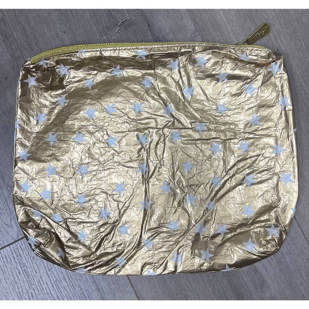 NEW HI LOVE TRAVEL women's zipper pouch in gold white stars